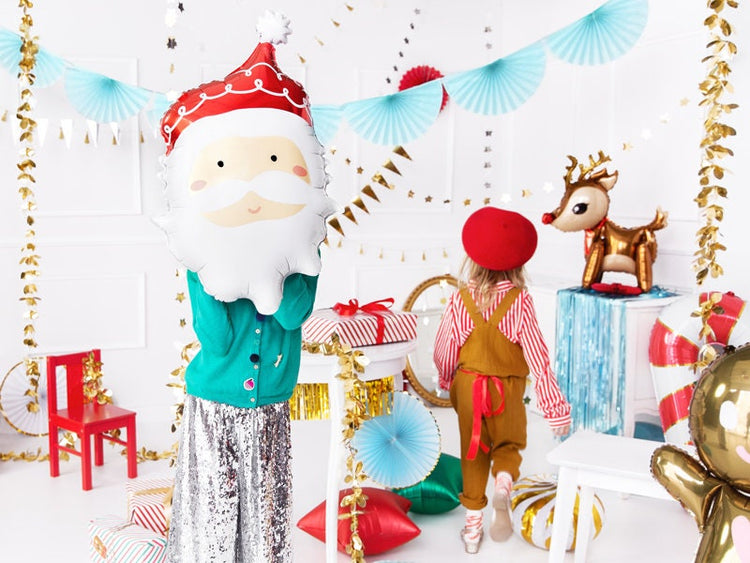 Giant Santa Balloon, Jumbo Glossy Santa Foil Balloon, Adorable Christmas decor, 14.5 x 23.5''