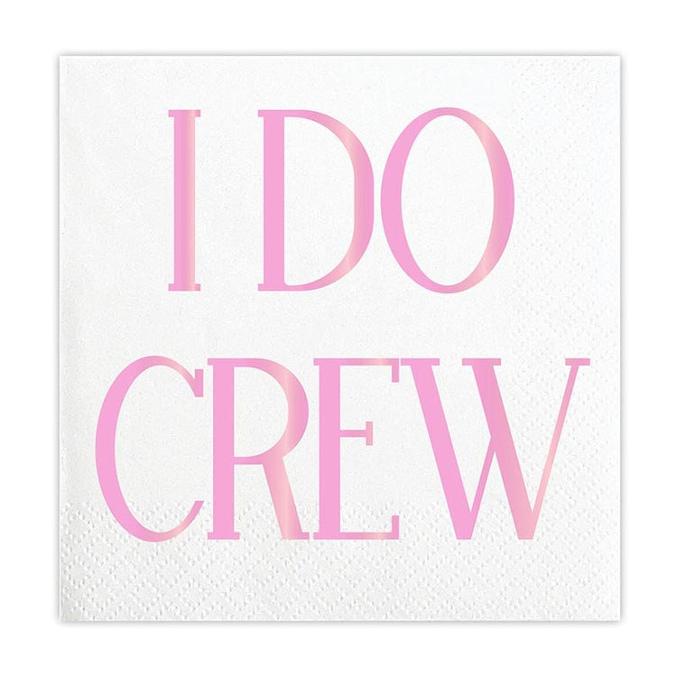I Do Crew Cocktail Napkins, Set of 20 White Beverage Napkins With Pink Lettering