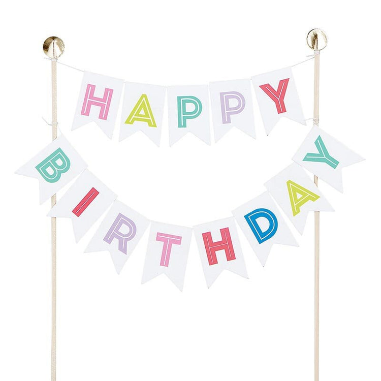Happy Birthday Garland Cake Flags, Charming Cake Topper with a Festive Garland, Reusable