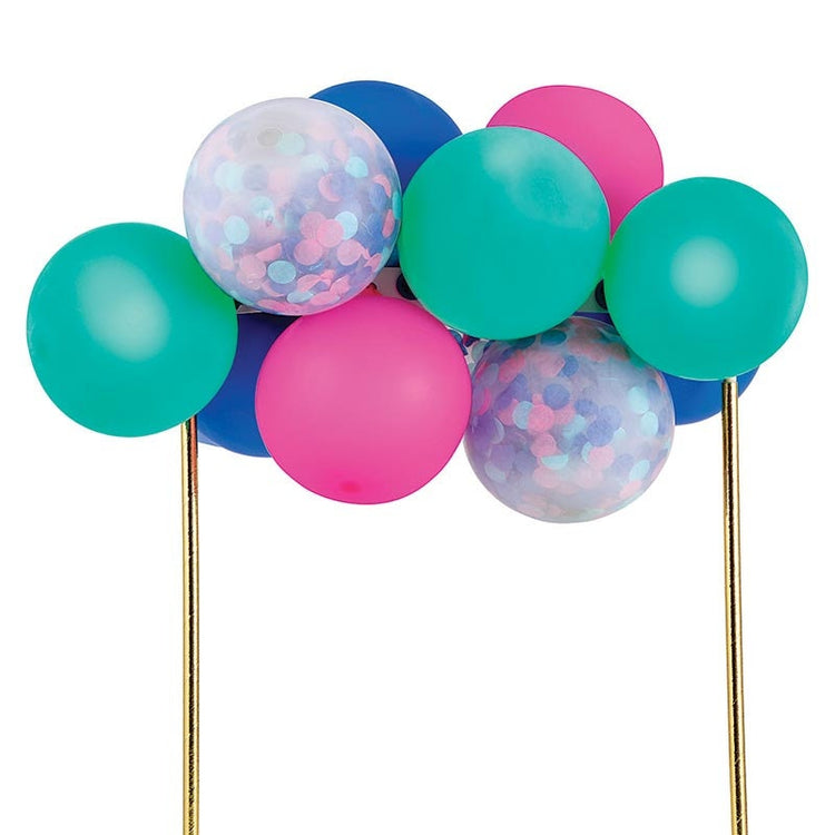 Colorful Balloon Cake Topper Kit, Cake Topper Includes 11 Mini Teal, Blue, and Pink Balloons, 6.25" x 10" H
