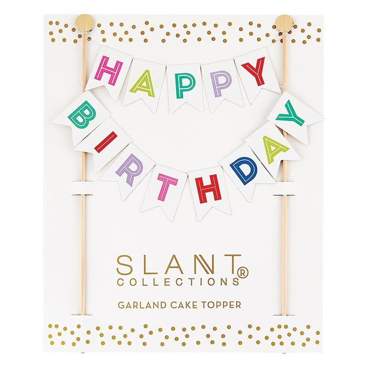 Happy Birthday Garland Cake Flags, Charming Cake Topper with a Festive Garland, Reusable
