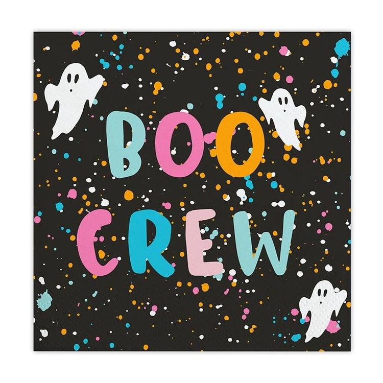 Boo Crew Halloween Napkins, Set of 20 Halloween Black Paper Napkins with Ghosts and Paint Splatters