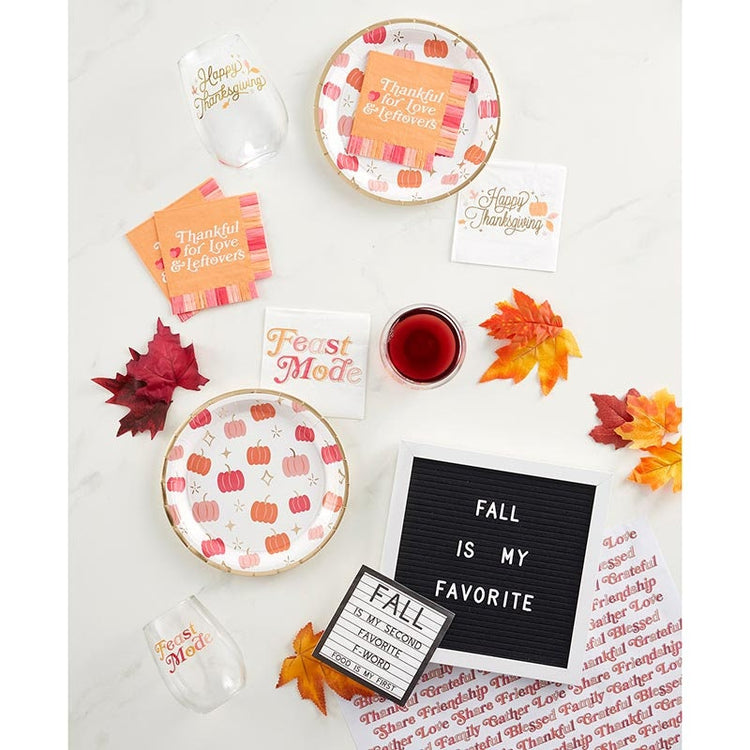 Thankful for Love and Leftovers Cocktail Napkins, Set of 20 Thanksgiving Napkins With Colorful Fringe Edge