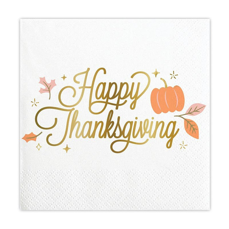 Happy Thanksgiving Cocktail Napkins, Set of 20 Thanksgiving Napkins With Gold Foil Lettering