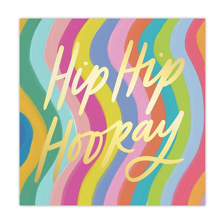 Hip Hip Hooray Wavy Stripe Napkins, Set of 20 Cocktail Napkins from Thimblepress x Slant Collections, Features Gold Foil Text