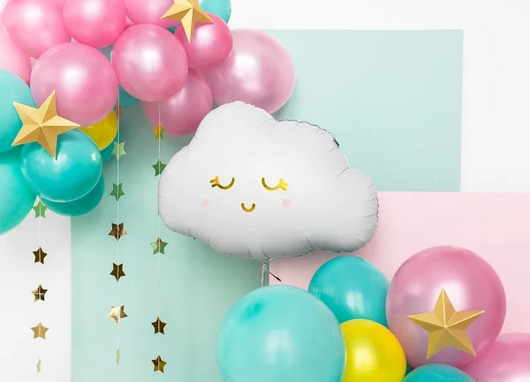 Cloud Shaped Balloon, Mylar Cloud Balloon with a Sleeping Smiley Face, Perfect Touch for a Baby Shower or Spring Birthday