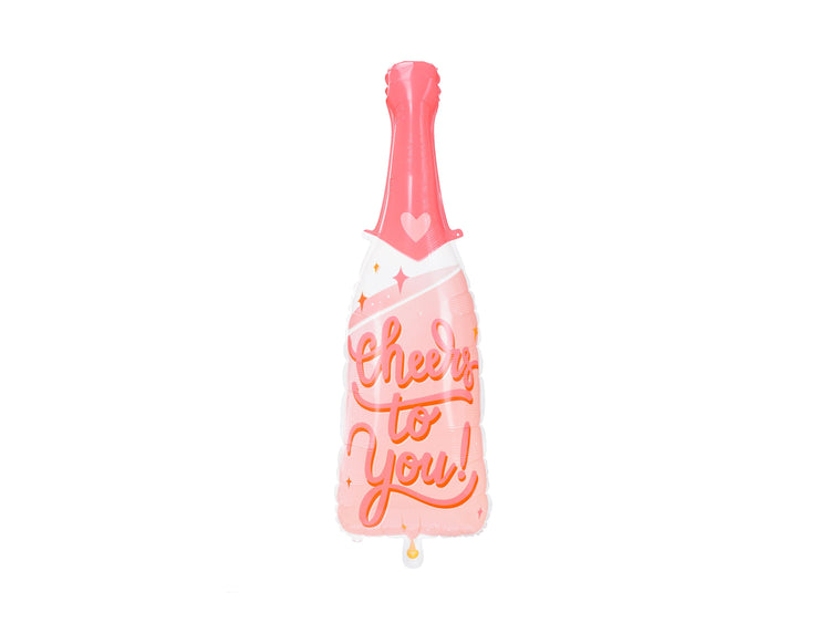 Champagne Bottle Balloon, 34" Tall Mylar Pink Bottle Balloon with Text "Cheers To You!"