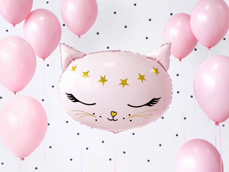 Giant Pink Cat Balloon, Large Pink Cat Foil Balloon with Gold Foil Details