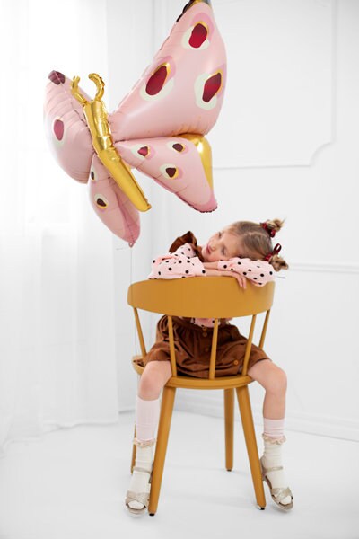 Butterfly Balloon, Mylar 43" Lady Bug Balloon with Gold Foil Details, Inflate with Helium or With a Straw, Great for a Woodlands Birthday