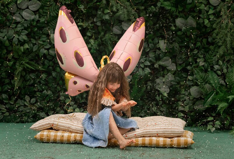 Butterfly Balloon, Mylar 43" Lady Bug Balloon with Gold Foil Details, Inflate with Helium or With a Straw, Great for a Woodlands Birthday