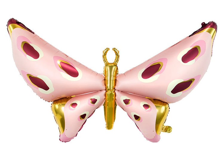 Butterfly Balloon, Mylar 43" Lady Bug Balloon with Gold Foil Details, Inflate with Helium or With a Straw, Great for a Woodlands Birthday