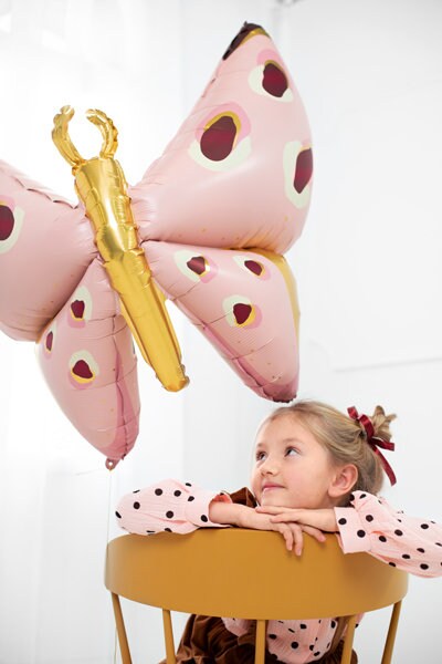 Butterfly Balloon, Mylar 43" Lady Bug Balloon with Gold Foil Details, Inflate with Helium or With a Straw, Great for a Woodlands Birthday