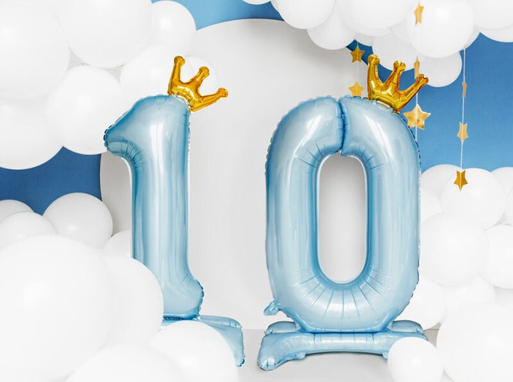 Standing Blue #1 Balloon, 33" Tall, Inflate with Air via straw, Great for Baby's First Birthday!