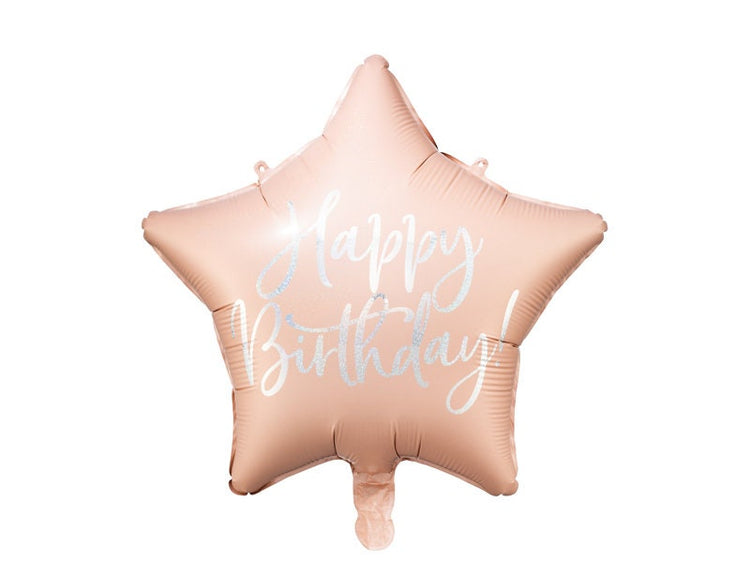 Blush Pink Happy Birthday Star Balloon, 15.5" Pink Star Birthday Mylar Balloon with Iridescent Text, Can Be Inflated With or Without Helium