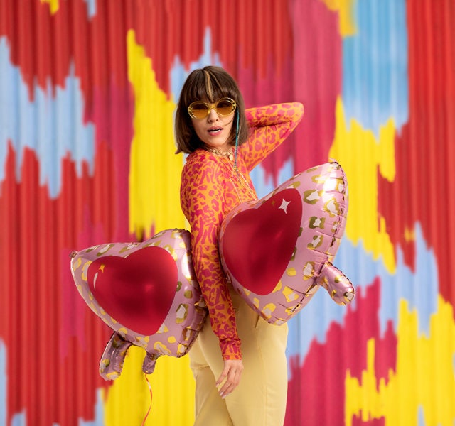 Heart Glasses Balloon, 45" Long Mylar Heart Sunglasses Balloon, Fun Party Decoration, Inflate with Straw (included)