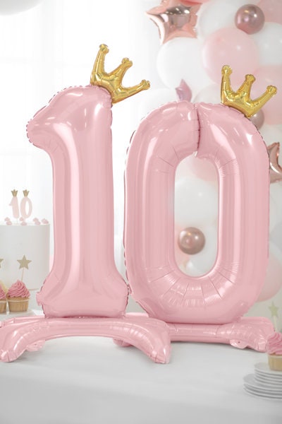 Standing Pink #1 Balloon, 33" Tall, Inflate with Air via straw, Great for Baby's First Birthday!