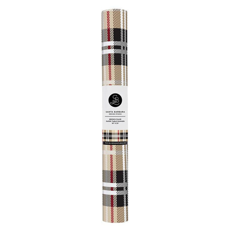 Brown Plaid Table Runner," Transform your Christmas Tablescape with this Brown Plaid Paper Runner, 50' L x 18" W