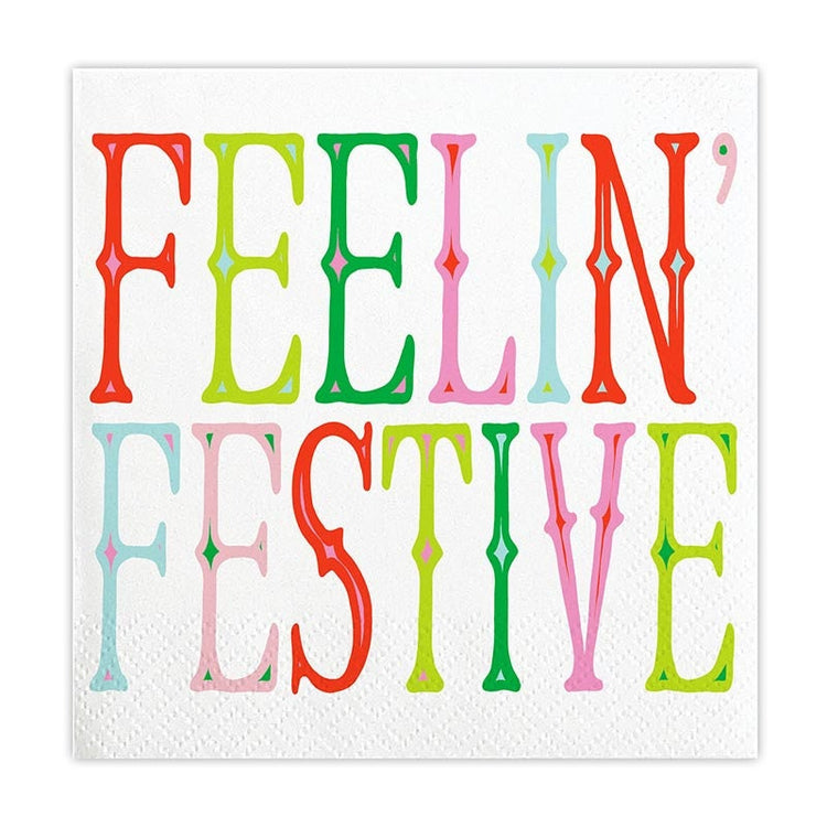 Feelin' Festive Cocktail Napkins, Set of 20 Colorful Text Christmas Napkins