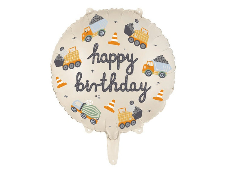 Happy Birthday Construction Balloon, Large Mylar Construction-Themed Balloon, 14" Diameter