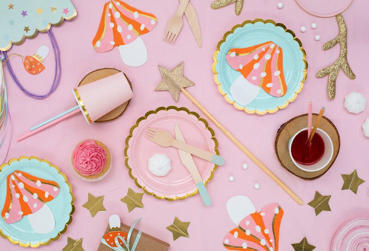 Fairy Toadstool Napkins for a Fairy-Themed Birthday Party, Set of 20 Die-Cut Paper Napkins with Gold Foil Details