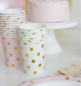 Gold Foil Polka Dot Party Cups, Set of 12 Gold Foil Dot Paper Cups, Great for Birthday Parties or Showers!