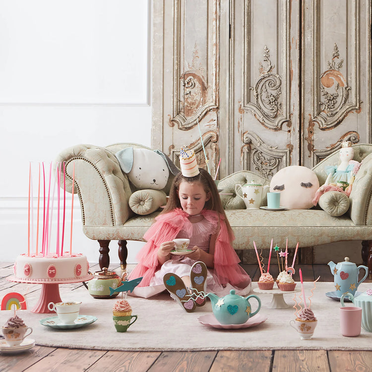 Pink Tapered Candles, Set of 12 Tall Birthday Candles in 4 Beautiful Pink Shades by Meri Meri, 15" Tall - Cohasset Party Supply