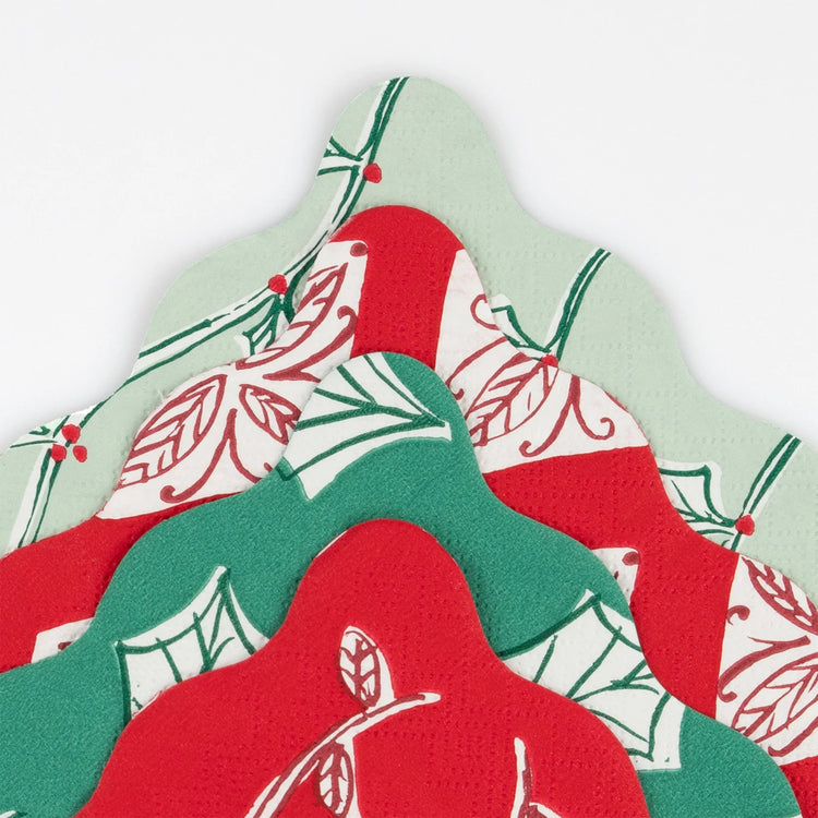 Block Print Christmas Large Paper Napkins, Set of 16 Meri Meri Christmas Dinner Napkins, 6.5" x 6.5"
