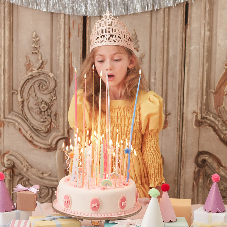 Pink Swirly Birthday Candles, Set of 20 Pink Twist Birthday Candles and Holders, 5" Tall - Cohasset Party Supply