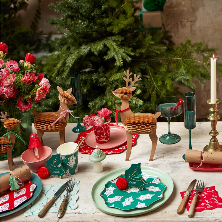 Block Print Christmas Large Paper Napkins, Set of 16 Meri Meri Christmas Dinner Napkins, 6.5" x 6.5"