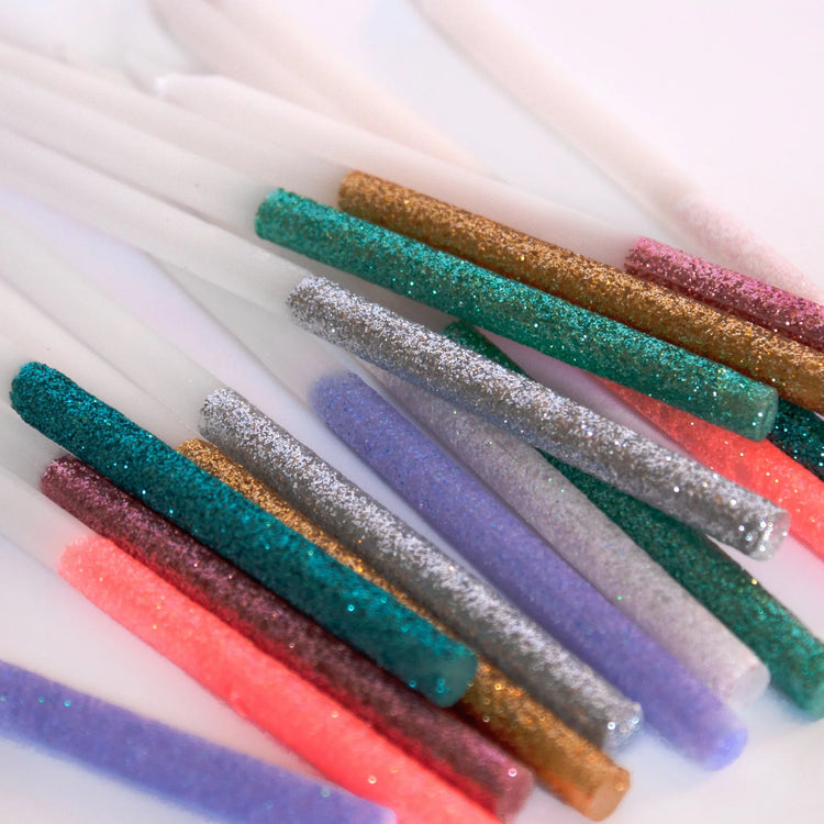 Multicolor Glitter Dipped Candles, Set of 16 Large White Birthday Candles Dipped in Sparkling Glitter - Cohasset Party Supply