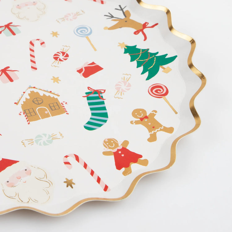 Jolly Christmas Small Paper Plates, Set of 8 Meri Meri Christmas Side Party Plates, 8.5" x 8.5"