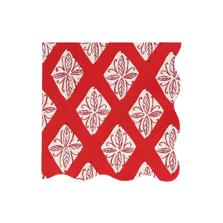 Block Print Christmas Large Paper Napkins, Set of 16 Meri Meri Christmas Dinner Napkins, 6.5" x 6.5"