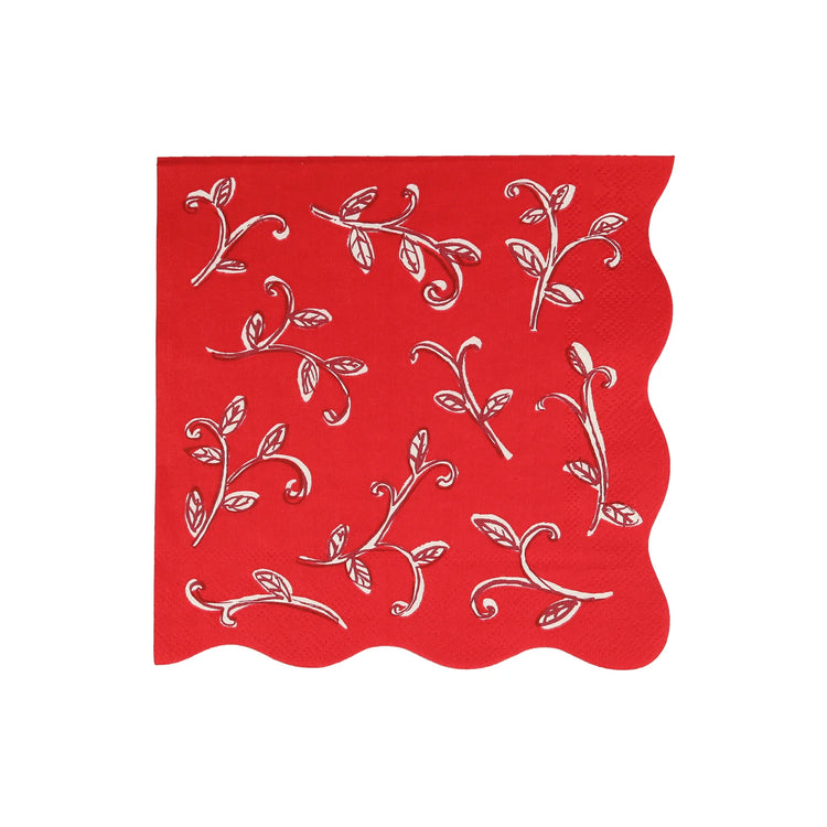 Block Print Christmas Large Paper Napkins, Set of 16 Meri Meri Christmas Dinner Napkins, 6.5" x 6.5"