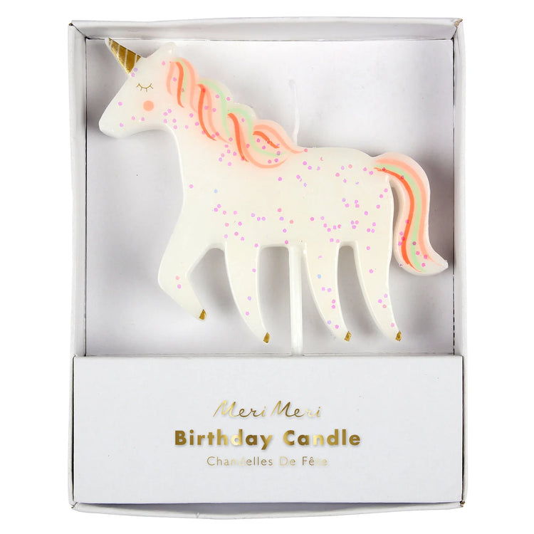 Unicorn Birthday Candle, Meri Meri Glitter Unicorn Candle with Gold Foil Touches, Perfect for a Unicorn-Themed Birthday Party - Cohasset Party Supply