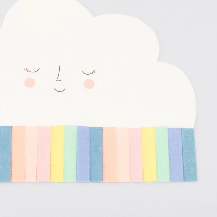 Rainbow Cloud Napkins, Set of 20 Meri Meri Cloud Napkins with a Fringe Rainbow, Perfect Touch for a Baby Shower or Spring Birthday - Cohasset Party Supply