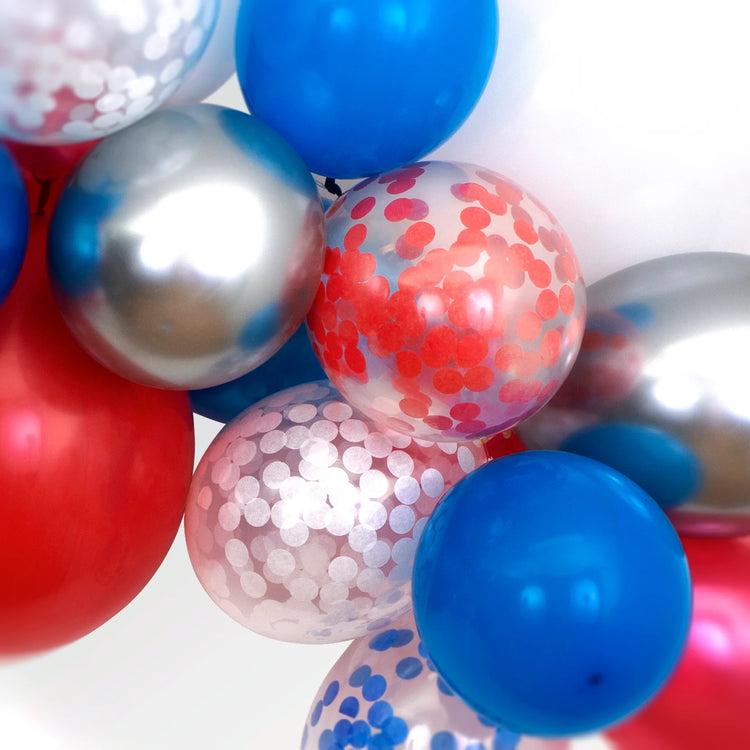 4th of July Balloon Garland Kit, Features 40 Plain and Metallic Balloons and 9 Confetti Balloons by Meri Meri - Cohasset Party Supply