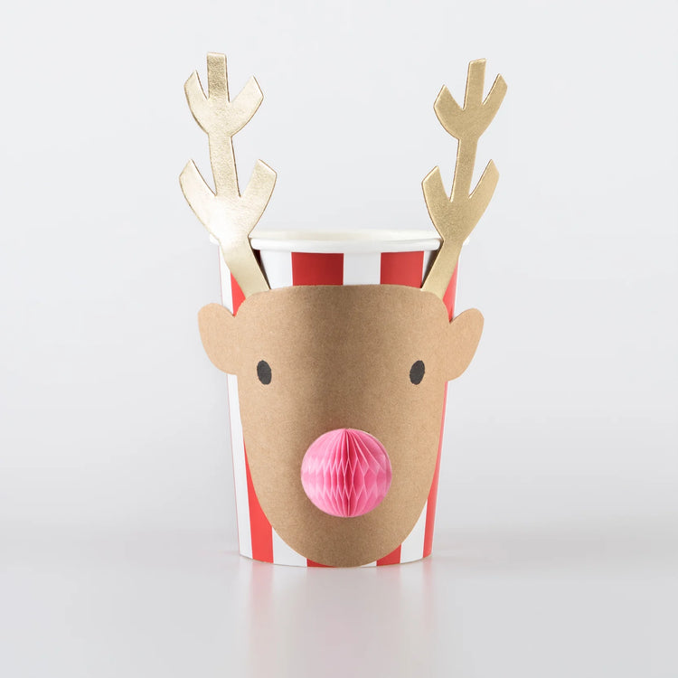Santa and Reindeer Honeycomb Paper Cups, Set of 8 Meri Meri Christmas Paper Cups, Children's Christmas Party