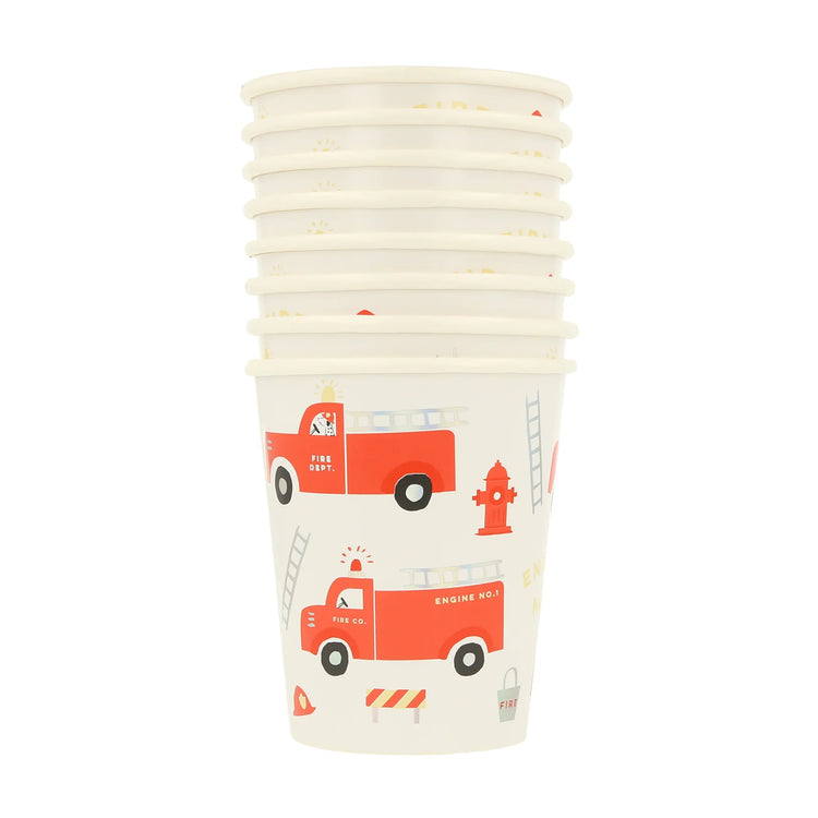 Fire Truck Party Cups, Set of 8 Fire Truck-Themed Paper Cups by Meri Meri - Cohasset Party Supply