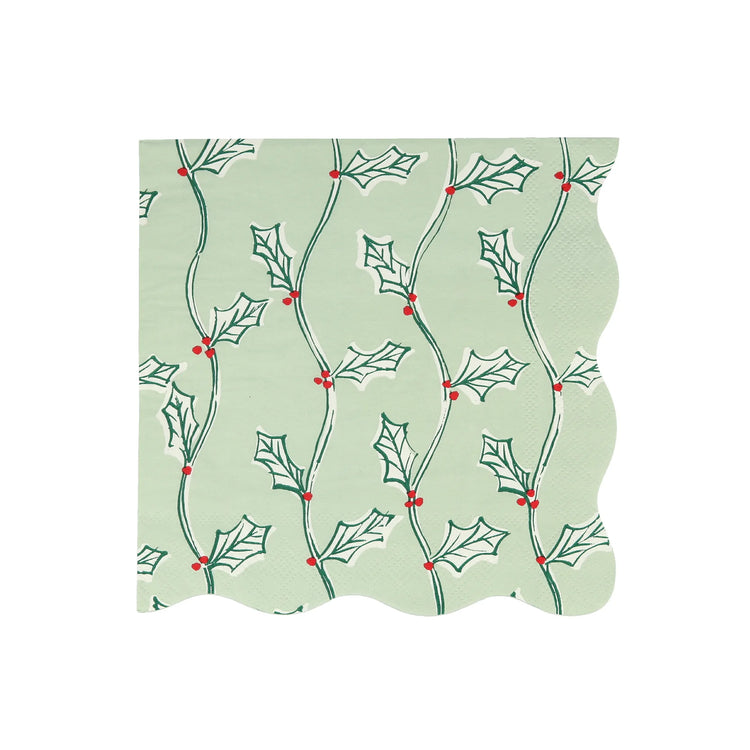 Block Print Christmas Large Paper Napkins, Set of 16 Meri Meri Christmas Dinner Napkins, 6.5" x 6.5"