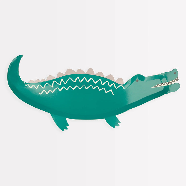 Crocodile Paper Plates, Set of 8 Die-Cut Crocodile Party Plates from the Meri Meri Animal Parade Collection, Fun for an Animal or Safari Themed Birthday Party! - Cohasset Party Supply