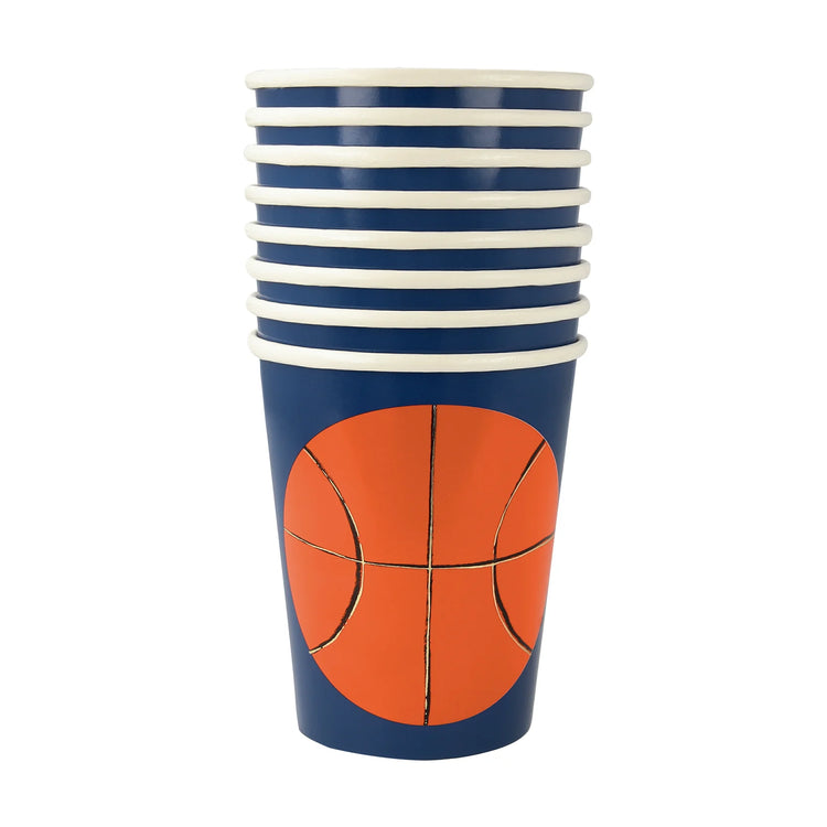 Basketball Cups, Set of 8 Basketball Cups by Meri Meri, Holds 9 Ounces - Cohasset Party Supply