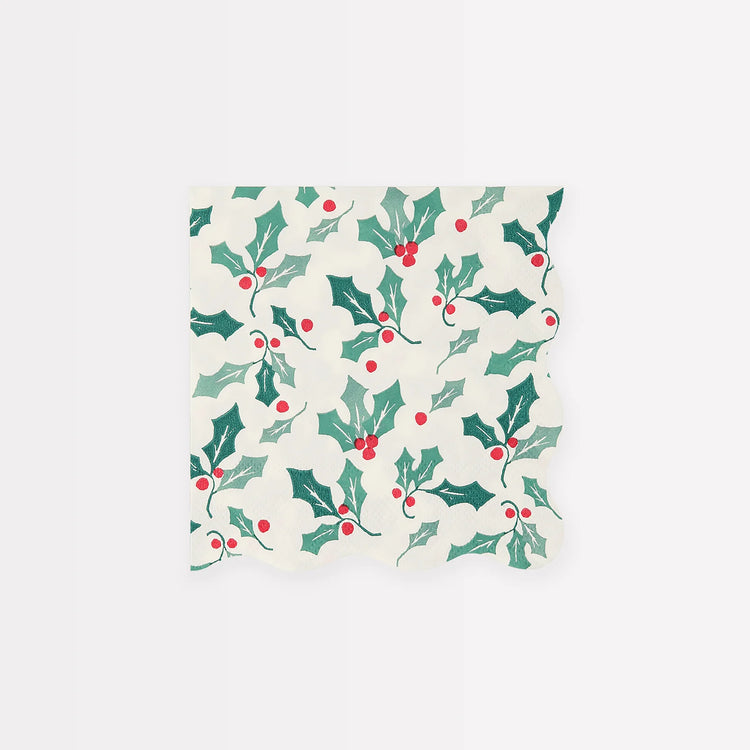 Holly Pattern Small Napkins, Set of 16 Christmas Cocktail Napkins from Meri Meri, 5 x 5 inches