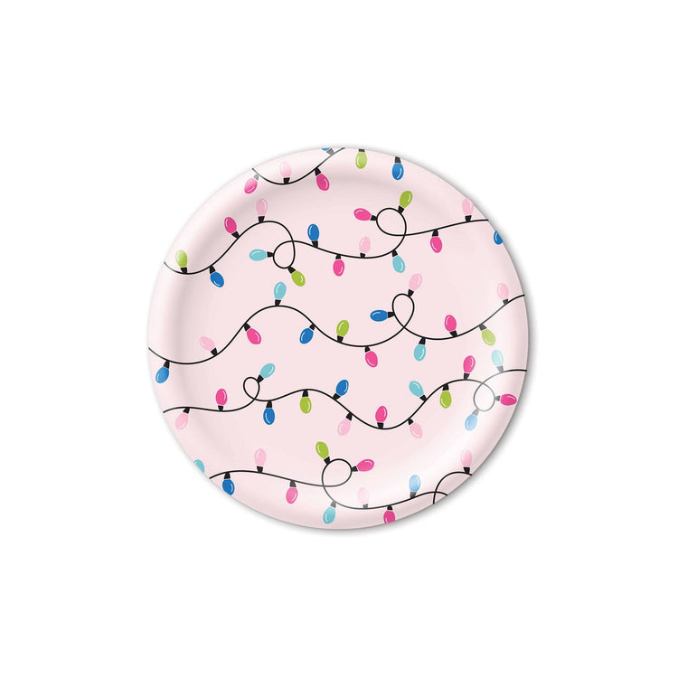 Christmas Lights Paper Plate, Set of 8 Round Christmas Plates, 9" Diameter