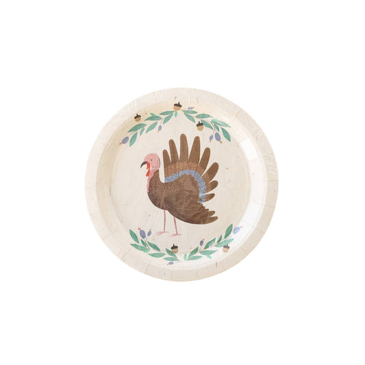 Thanksgiving Turkey Plates, Set of 8 Round Turkey Plates, 9 x9 Inches