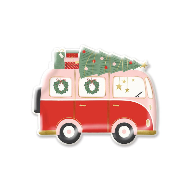 Christmas Van Shaped Paper Plate, Set of 8 Christmas Plates