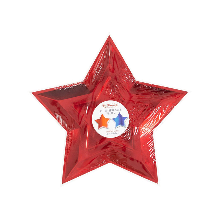 My Mind’s Eye - PLTS365D-MME - Blue and Red Foil Star Shaped Paper Plate - Cohasset Party Supply
