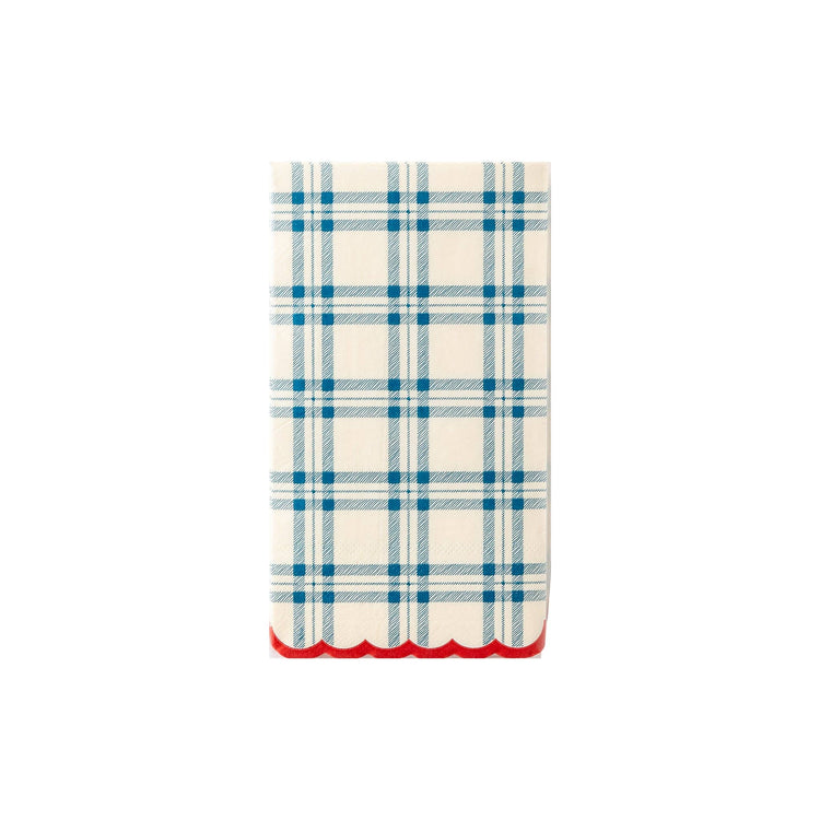 My Mind’s Eye - PLTS368o-MME - Blue Scallop Plaid Paper Dinner Napkin - Cohasset Party Supply