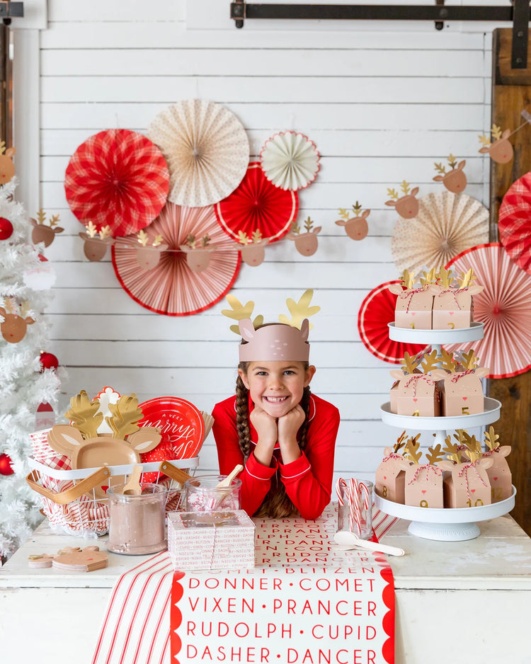 Reindeer Plates, Set of 8 Christmas Reindeer Plates by My Mind's Eye, Die-Cut and Gold Foil Antlers - Cohasset Party Supply