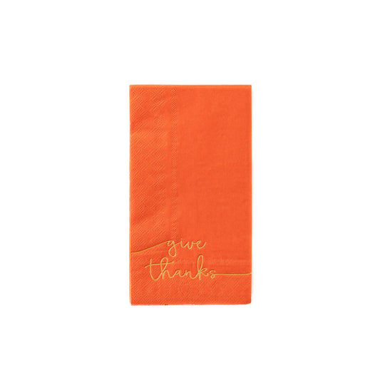 Give Thanks Guest Napkins, Set of 18 Thanksgiving Guest Towels With Gold Foil Text - Cohasset Party Supply