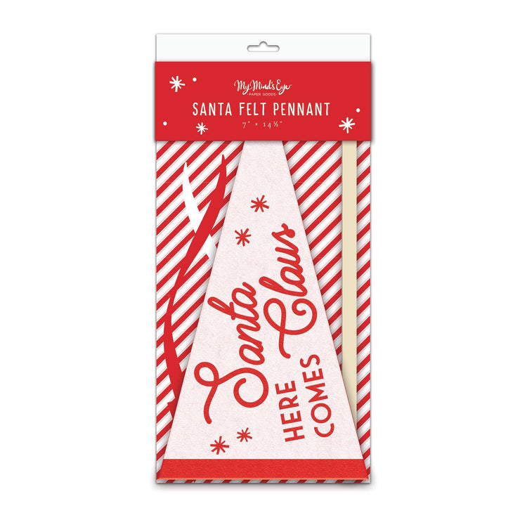 Here Comes Santa Claus Felt Pennant, Christmas Felt Pennant Banner, 15" long